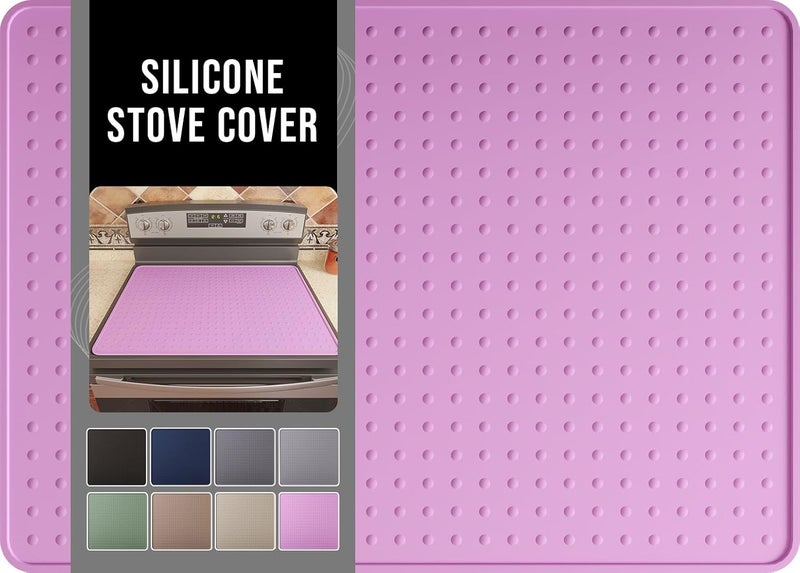 Bampanda Silicone Stove Top Cover for Electric Stove, Glass Stove Top Protector, Stovetop Cover Mat for Cooktop, Flat Range Cover, Oven Top Protector, Coffee Bar Mat, 28 x 20 in, Pink - Image 1